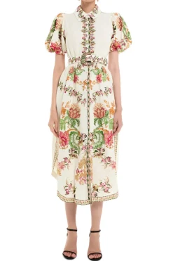 Pahi Floral Shirt Maxi Dress Handcrafted Buttons And Belt
