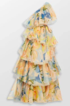 Paloma One Shoulder Ruffled Floral Maxi Dress