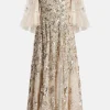Papillon Sequin Embellished Midi Dress in Beige
