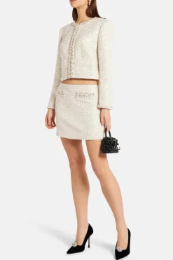 Park Avenue Beaded Tweed Vintra Knit Jacket in Cream
