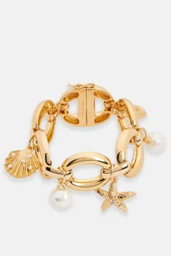 Pearl Shell Charms Bracelet in Gold