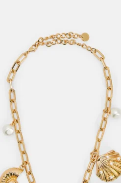 Pearl Shell Charms Necklace in Gold