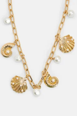 Pearl Shell Charms Necklace in Gold