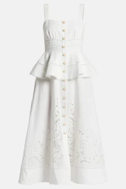 Peplum Linen Midi Dress in White