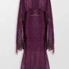 Pinpoint Metallic Voile Cape Evening Gown