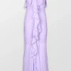 Pintuck Chiffon Ruffled Maxi Dress