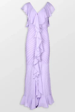 Pintuck Chiffon Ruffled Maxi Dress