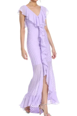 Pintuck Chiffon Ruffled Maxi Dress