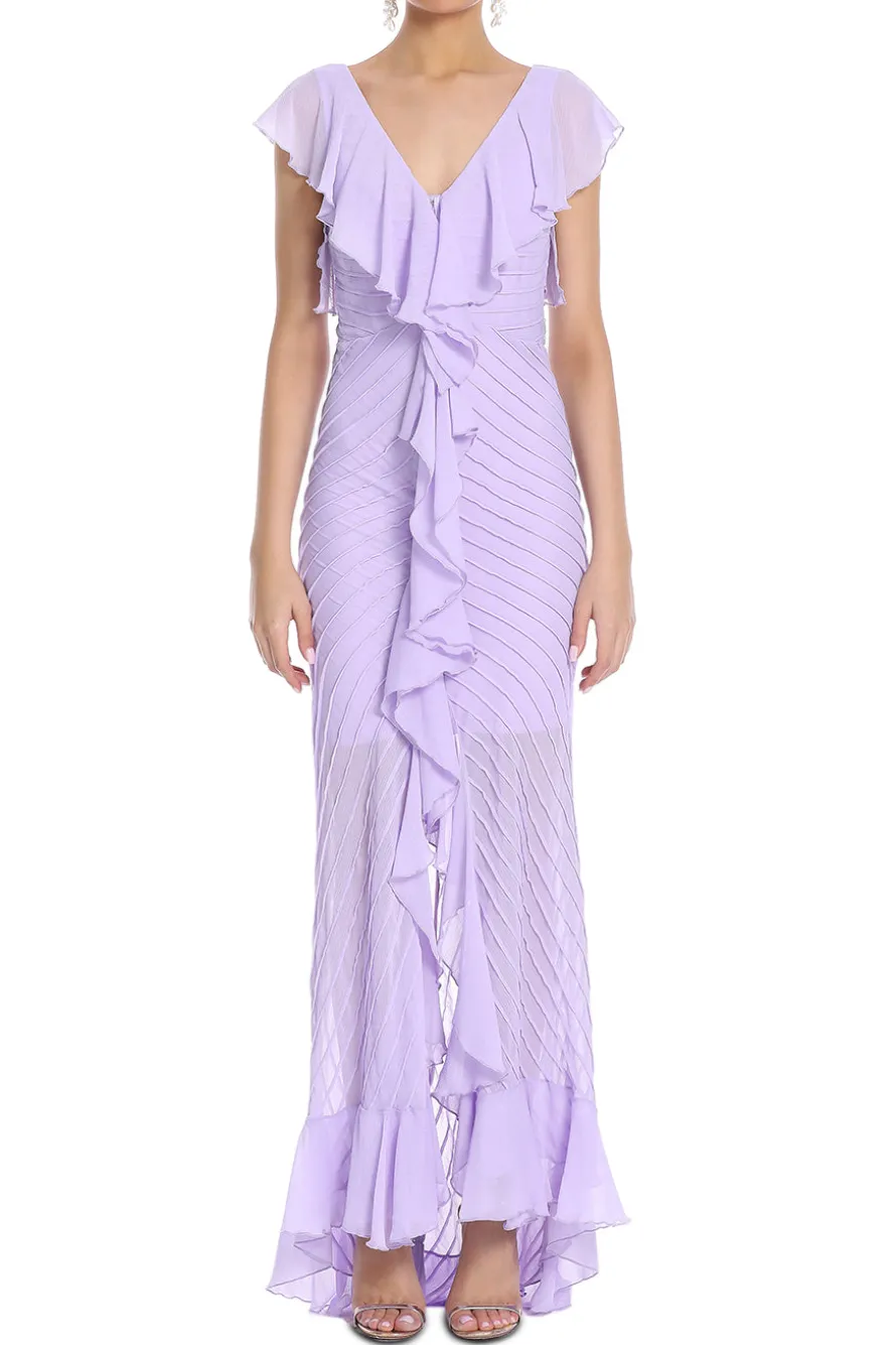 Pintuck Chiffon Ruffled Maxi Dress