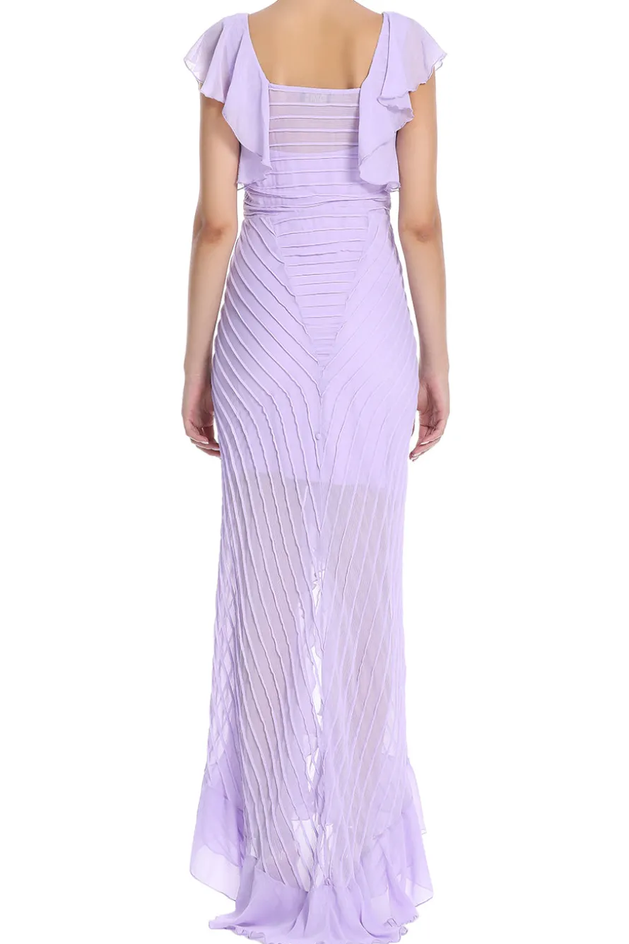 Pintuck Chiffon Ruffled Maxi Dress