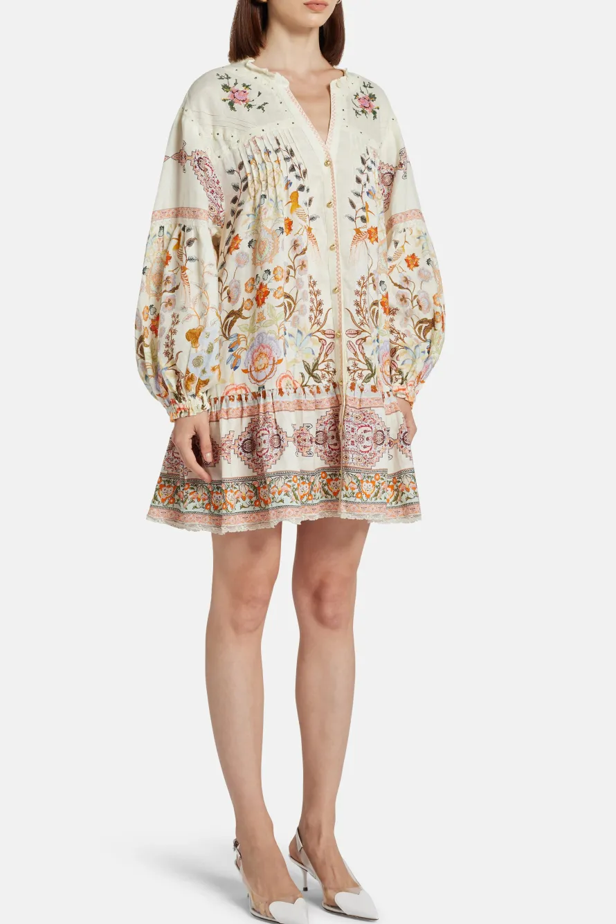 Pintuck Yoke Mini Dress