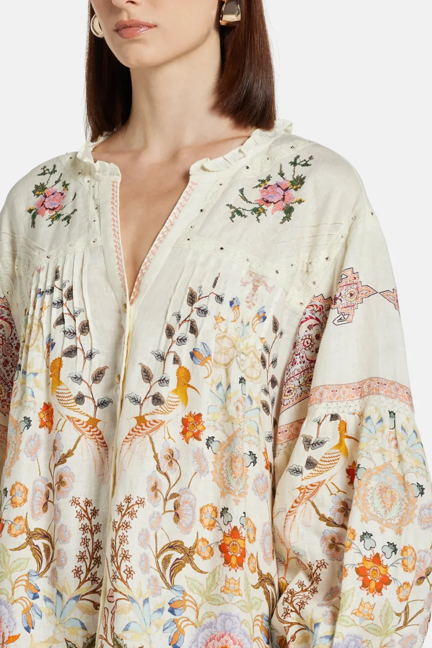 Pintuck Yoke Mini Dress