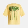Pleated Print Cotton Round Neck T-Shirt in Yellow and Green