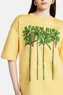 Pleated Print Cotton Round Neck T-Shirt in Yellow and Green
