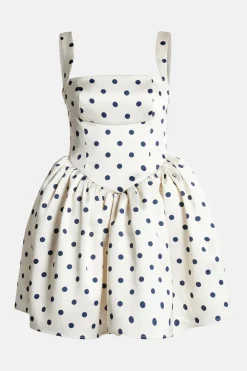 Polka Dot Sleeveless Satin Mini Dress in White