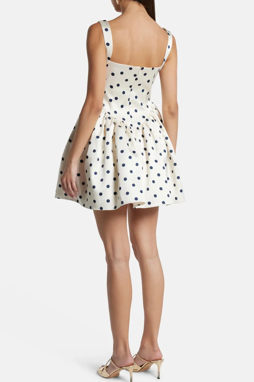 Polka Dot Sleeveless Satin Mini Dress in White