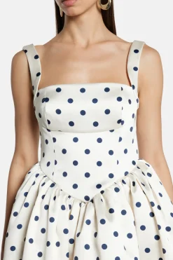 Polka Dot Sleeveless Satin Mini Dress in White