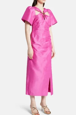 Presence Twisted Linen Midi Dress in Pink