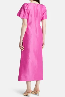 Presence Twisted Linen Midi Dress in Pink