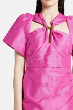Presence Twisted Linen Midi Dress in Pink