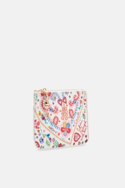 Printed Coin and Phone Zip Purse in White and Red