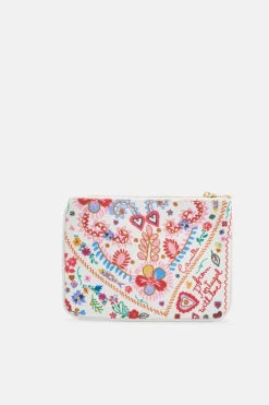 Printed Coin and Phone Zip Purse in White and Red