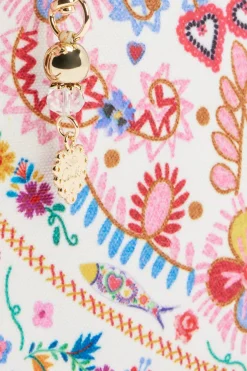 Printed Coin and Phone Zip Purse in White and Red