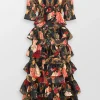 Puff Sleeve Tiered Skirt Floral Maxi Dress