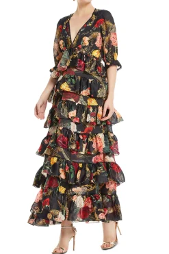 Puff Sleeve Tiered Skirt Floral Maxi Dress