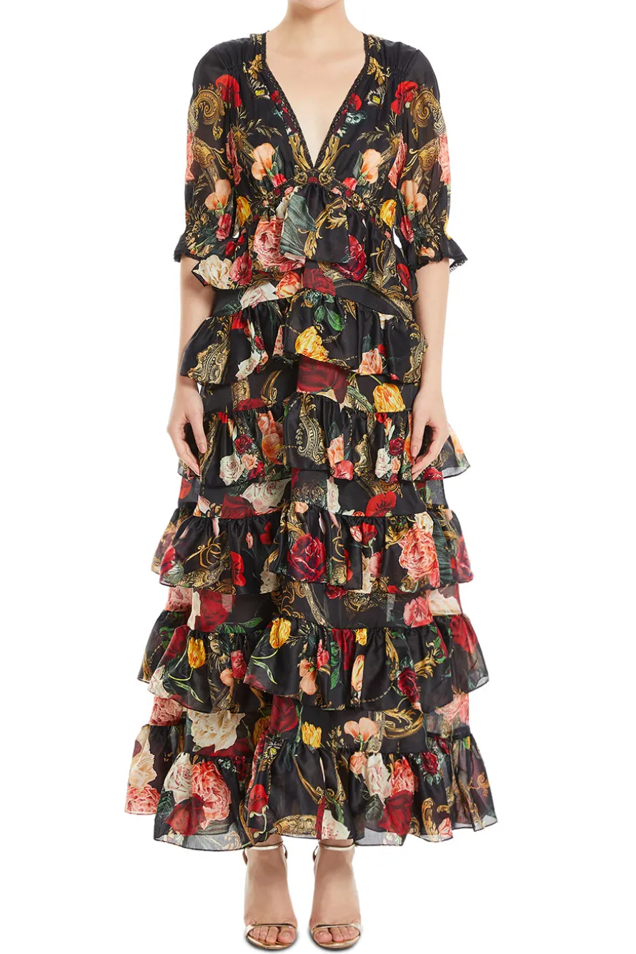 Puff Sleeve Tiered Skirt Floral Maxi Dress