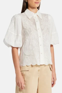 Puff Sleeves Embroidered Blouse