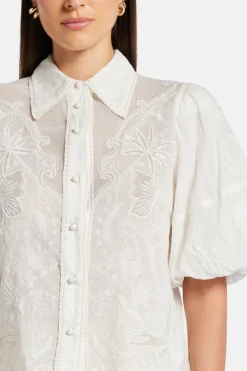 Puff Sleeves Embroidered Blouse