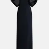 Puff Sleeves Silk Blend Evening Gown in Black
