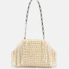 Raffia Pearl Fringe Clutch Bag in Cream