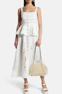 Raffia Pearl Fringe Clutch Bag in Cream