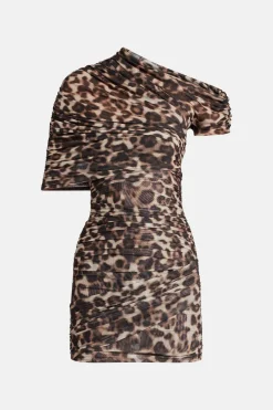 Raja Leopard Print Mini Dress in Brown/ Beige
