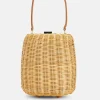 Rattan Top Handle Bag with Keychain in Brown