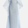 Rhinestone Cape Evening Dress in Blue