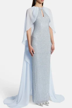 Rhinestone Cape Evening Dress in Blue