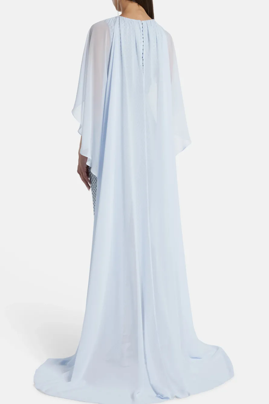 Rhinestone Cape Evening Dress in Blue