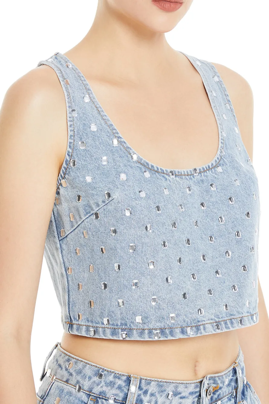 Rhinestone Denim Top