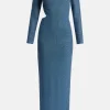Rhinestone Neck Cut Out Evening Dress in Blue