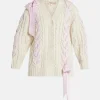 Ribbon Cables Kassius Bow Knit Cardigan in White/ Pink