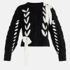 Ribbon Cables Parson Bow Knit Pullover Top in Black/ White