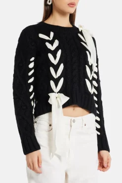 Ribbon Cables Parson Bow Knit Pullover Top in Black/ White