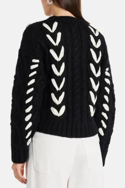 Ribbon Cables Parson Bow Knit Pullover Top in Black/ White