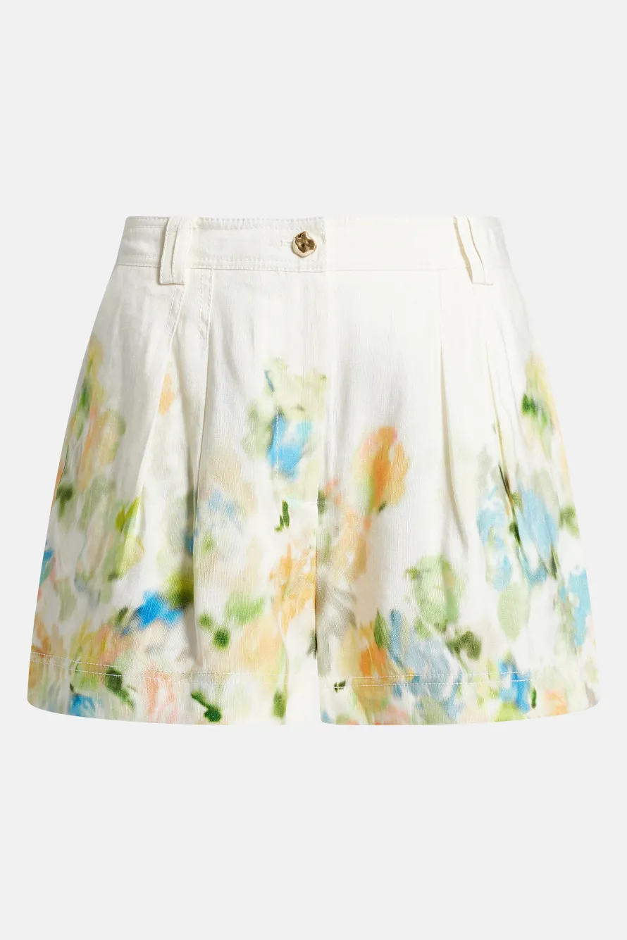 Romantica Linen Floral Shorts in White