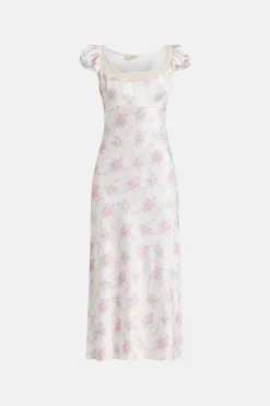 Rose Park Picnic Charmeuse Joelette Floral Maxi Dress in White/ Pink