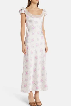 Rose Park Picnic Charmeuse Joelette Floral Maxi Dress in White/ Pink