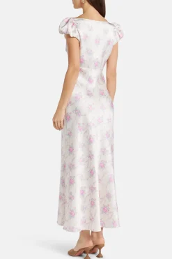 Rose Park Picnic Charmeuse Joelette Floral Maxi Dress in White/ Pink